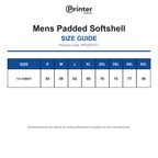 PP2261071 Printer Prime Mens Padded Softshell size guide (PP2261071)