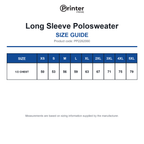 PP2262060 Printer Prime Long Sleeve Polosweater size guide (PP2262060)