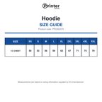 PP2262070 Printer Prime Hoodie size guide (PP2262070)