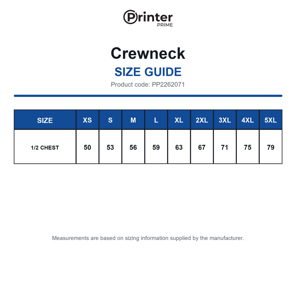 PP2262071 Printer Prime Crewneck size guide (PP2262071)