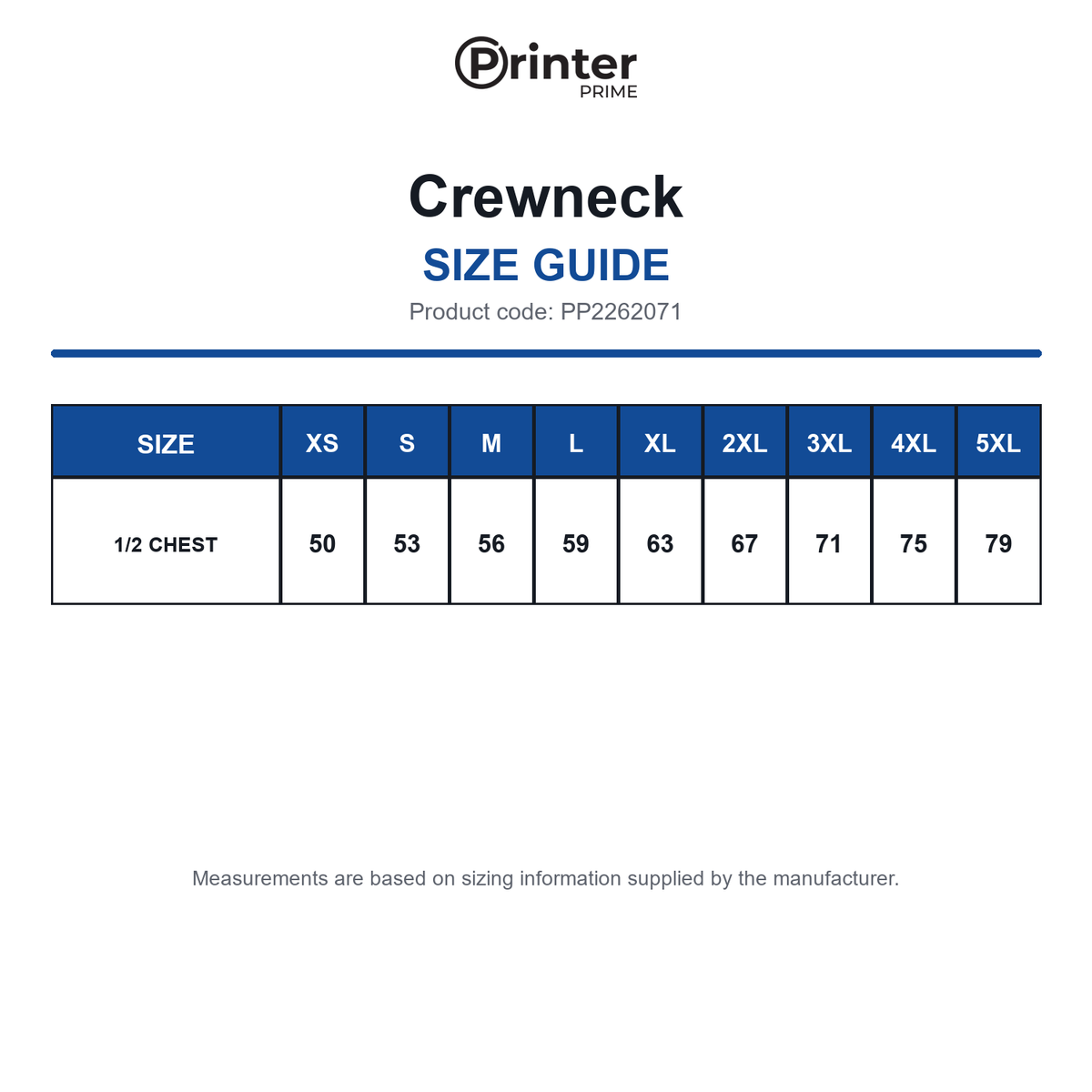 PP2262071 Printer Prime Crewneck size guide (PP2262071)