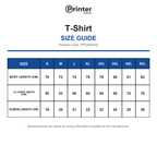PP2264030 Printer Prime T-Shirt size guide (PP2264030)