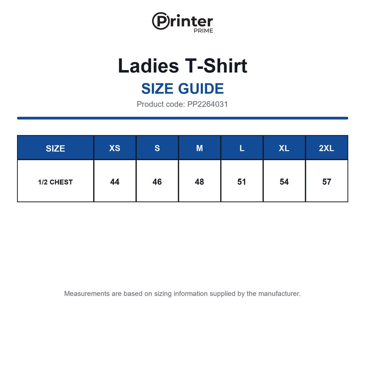 PP2264031 Printer Prime Ladies T-Shirt size guide (PP2264031)