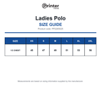 PP2265025 Printer Prime Ladies Polo size guide (PP2265025)