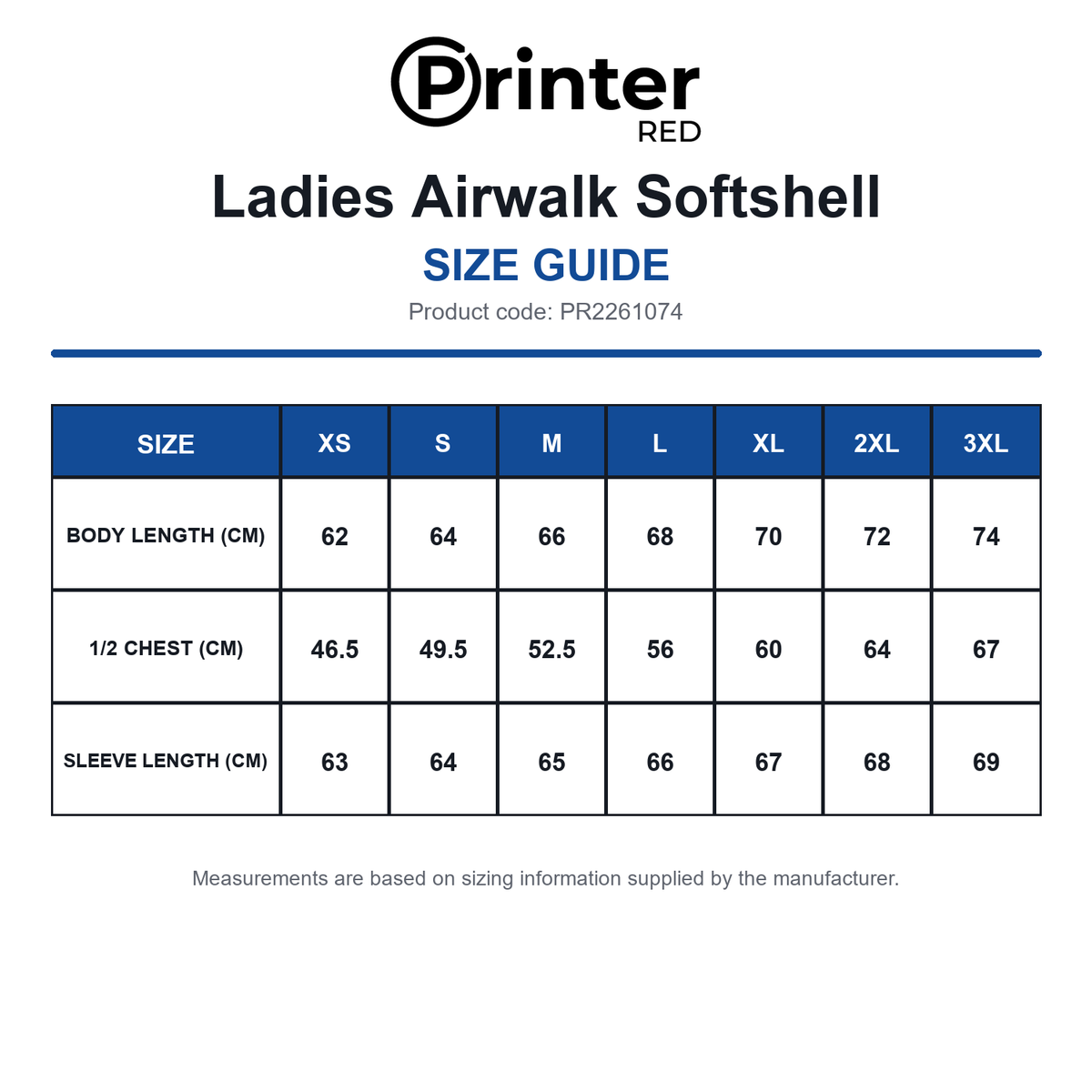 PR2261074 Printer Red Ladies Airwalk Softshell size guide (PR2261074)