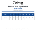 PR2261502 Printer Red Rocket Full Zip Fleece size guide (PR2261502)