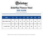 PR2261506 Printer Red Sideflip Fleece Vest size guide (PR2261506)