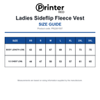 PR2261507 Printer Red Ladies Sideflip Fleece Vest size guide (PR2261507)