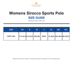 PRX-1W Stormtech Womens Sirocco Sports Polo size guide (PRX-1W)
