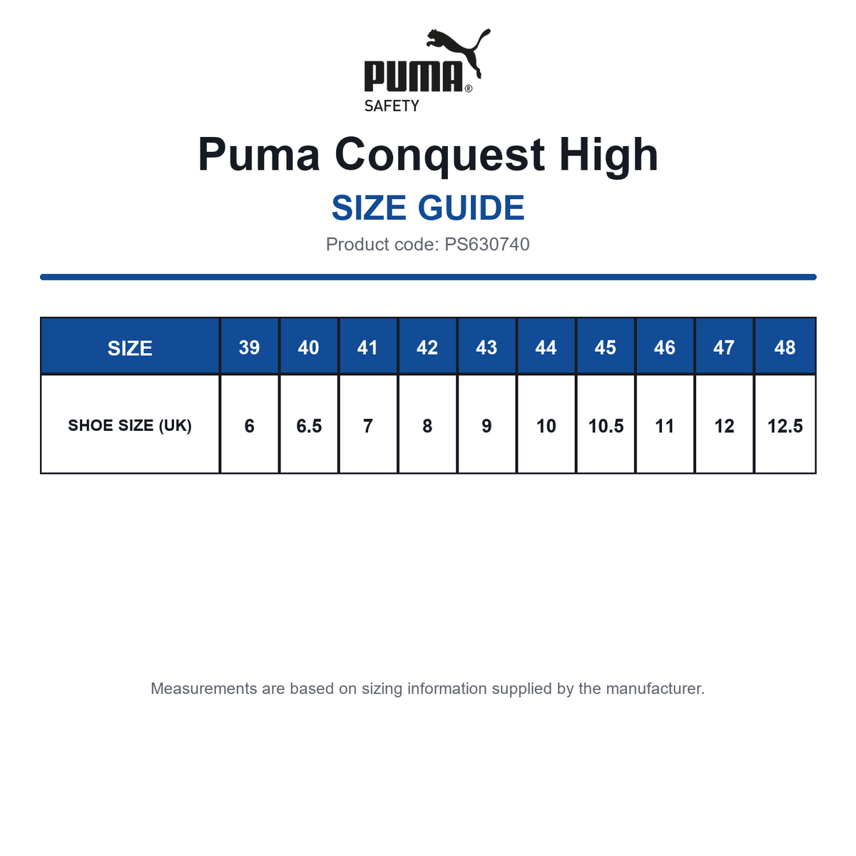 PS630740 Puma Conquest High size guide (PS630740)