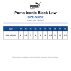 PS640010 Puma Iconic Black Low size guide (PS640010)
