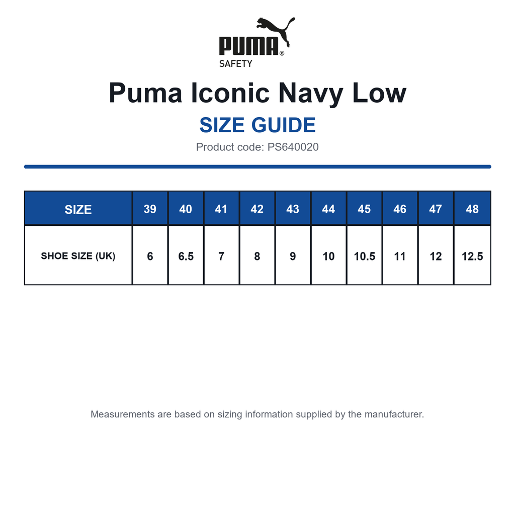 PS640020 Puma Iconic Navy Low size guide (PS640020)
