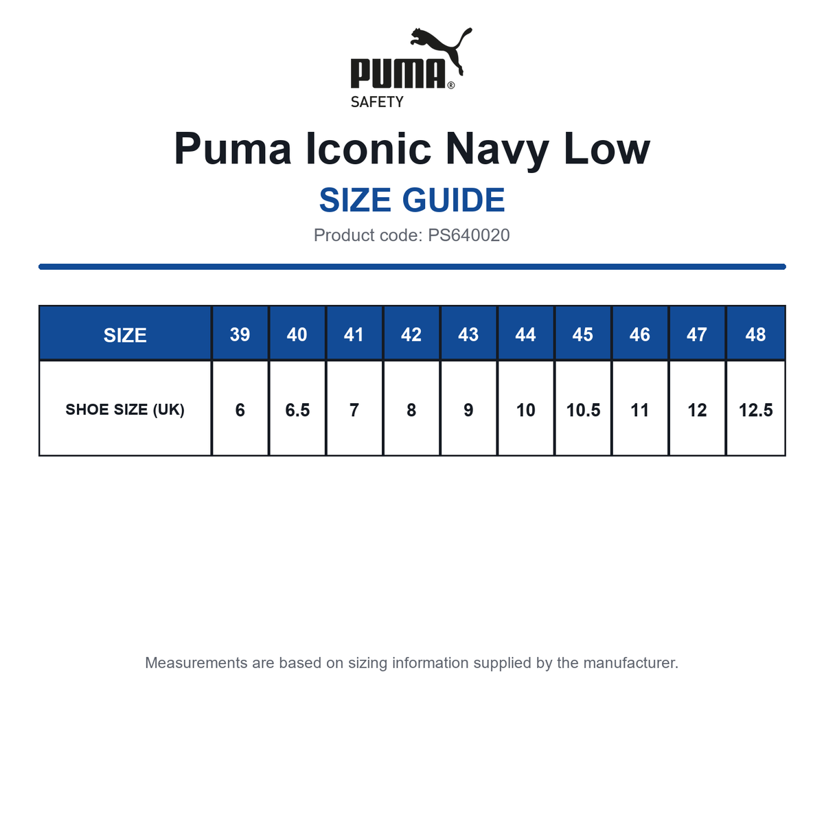 PS640020 Puma Iconic Navy Low size guide (PS640020)