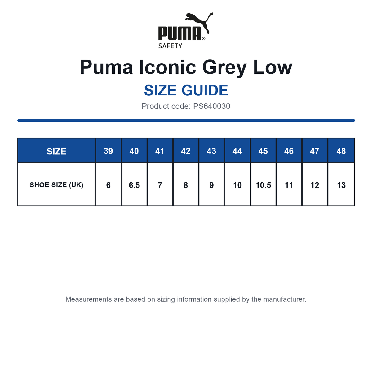 PS640030 Puma Iconic Grey Low size guide (PS640030)