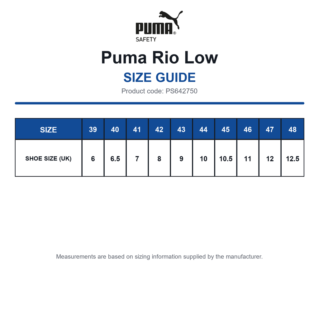 PS642750 Puma Rio Low size guide (PS642750)