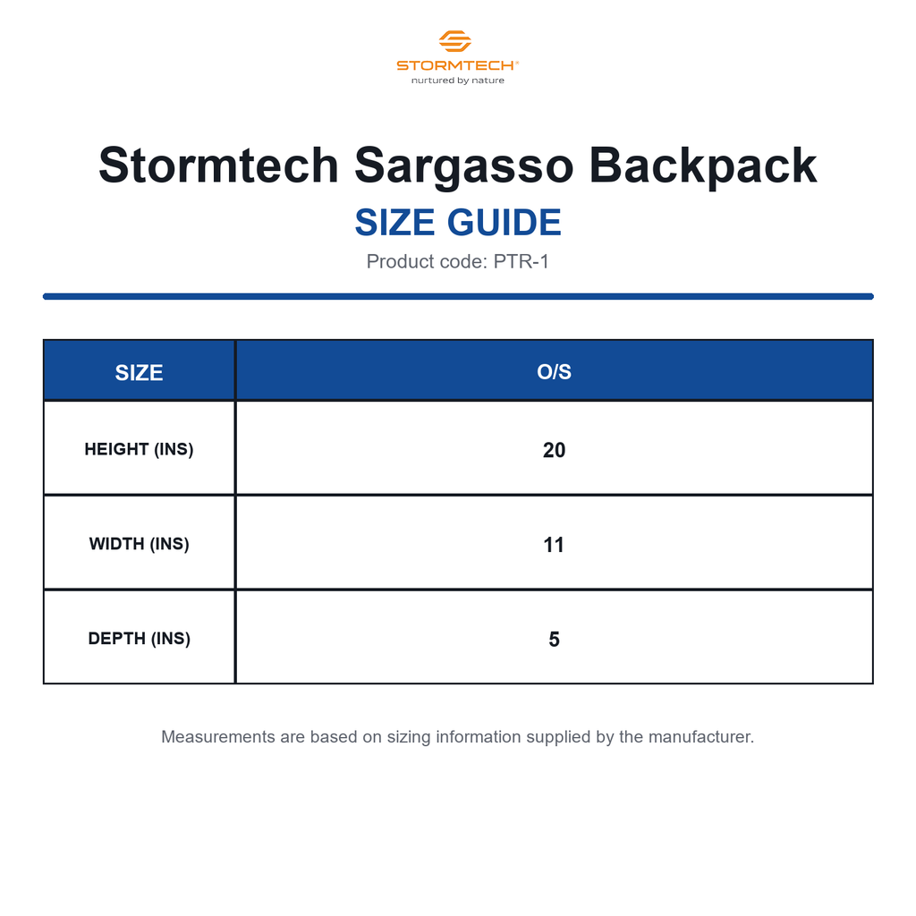 PTR-1 Stormtech Sargasso Backpack size guide (PTR-1)