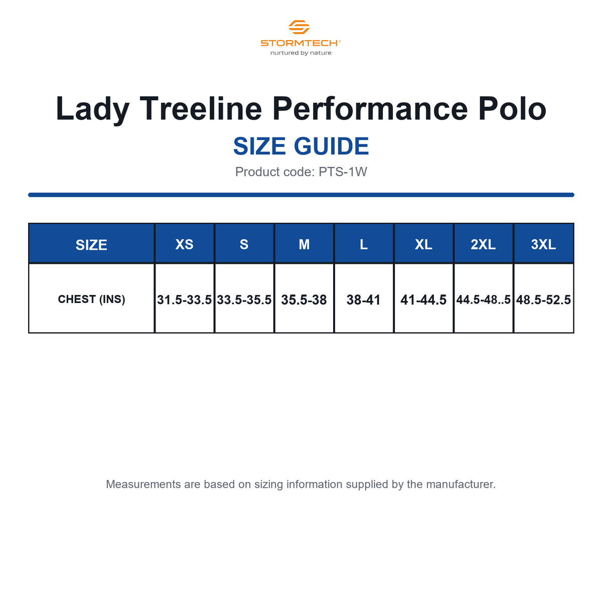PTS-1W Stormtech Lady Treeline Performance Polo size guide (PTS-1W)