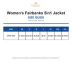 PXR-2W Stormtech Women's Fairbanks 5in1 Jacket size guide (PXR-2W)