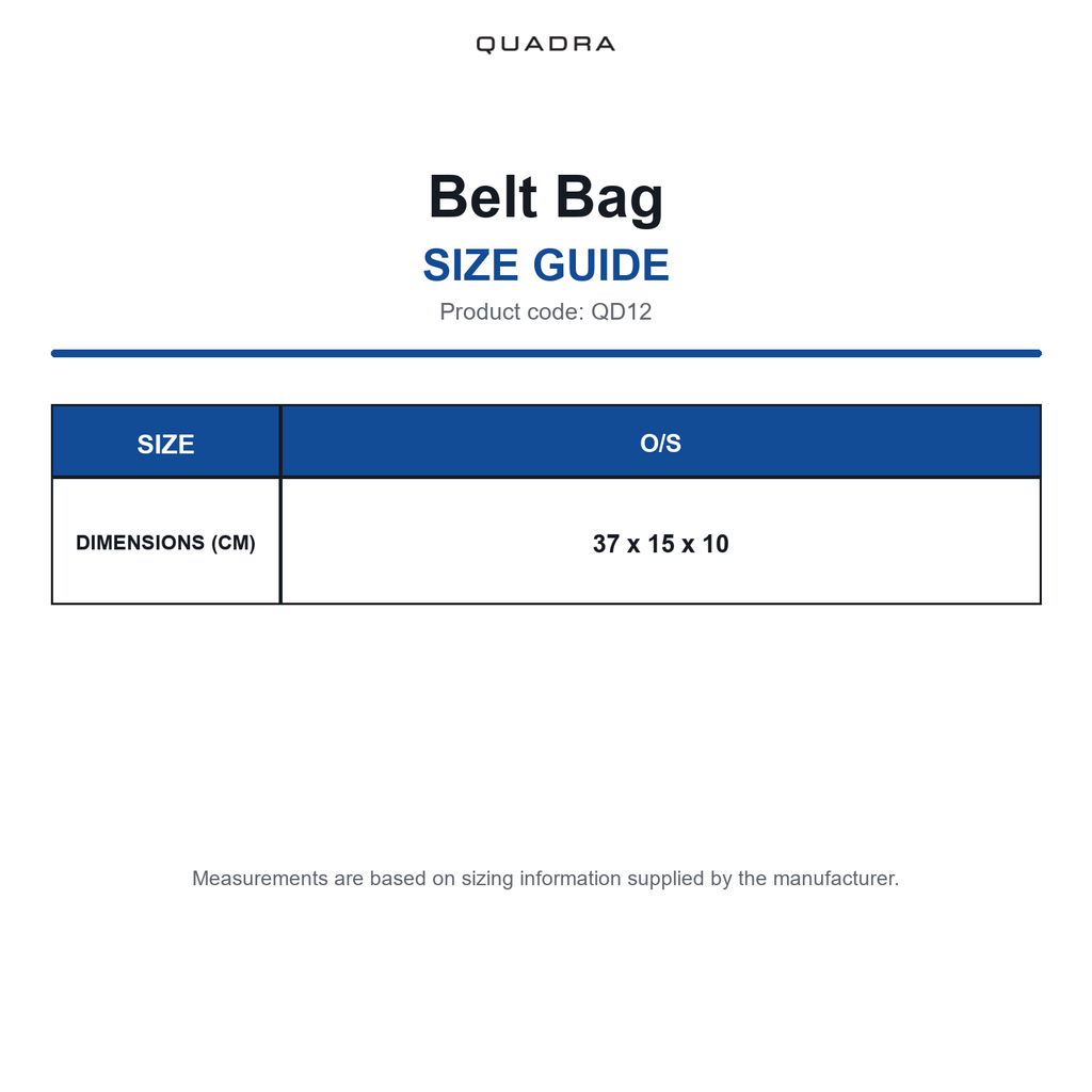 QD12 Quadra Belt Bag size guide (QD12)
