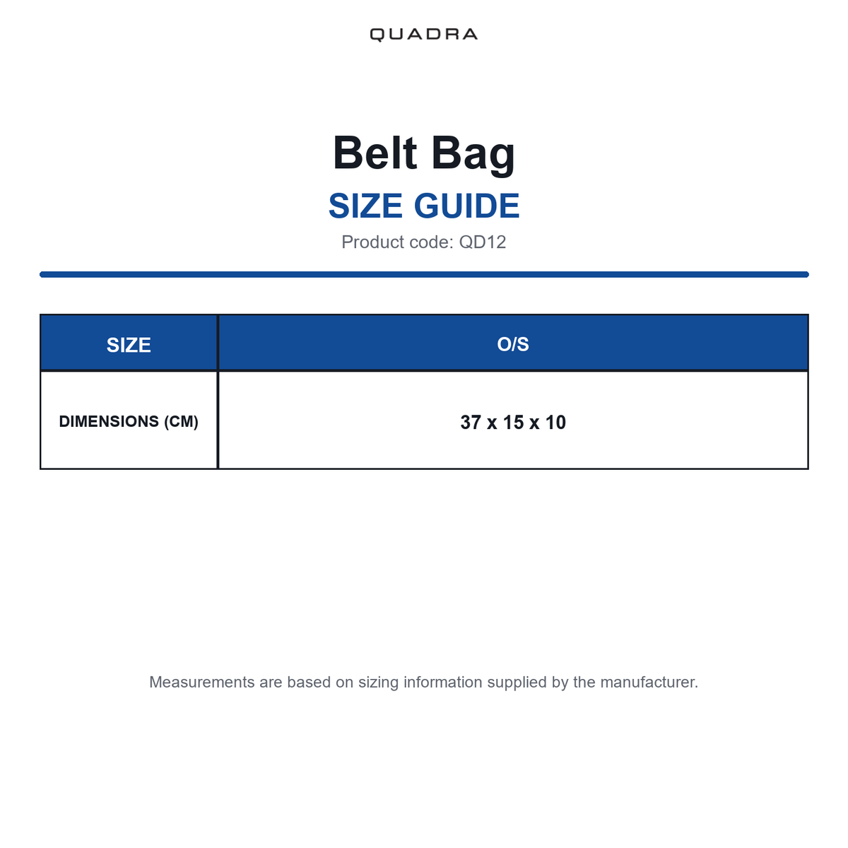 QD12 Quadra Belt Bag size guide (QD12)