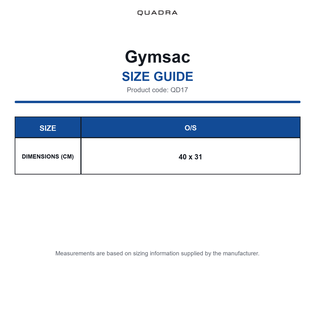 QD17 Quadra Gymsac size guide (QD17)