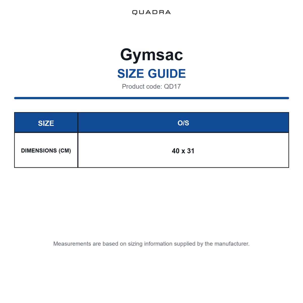 QD17 Quadra Gymsac size guide (QD17)