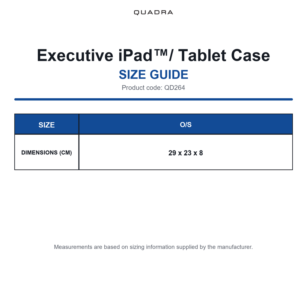 QD264 Quadra Executive iPad™/ Tablet Case size guide (QD264)