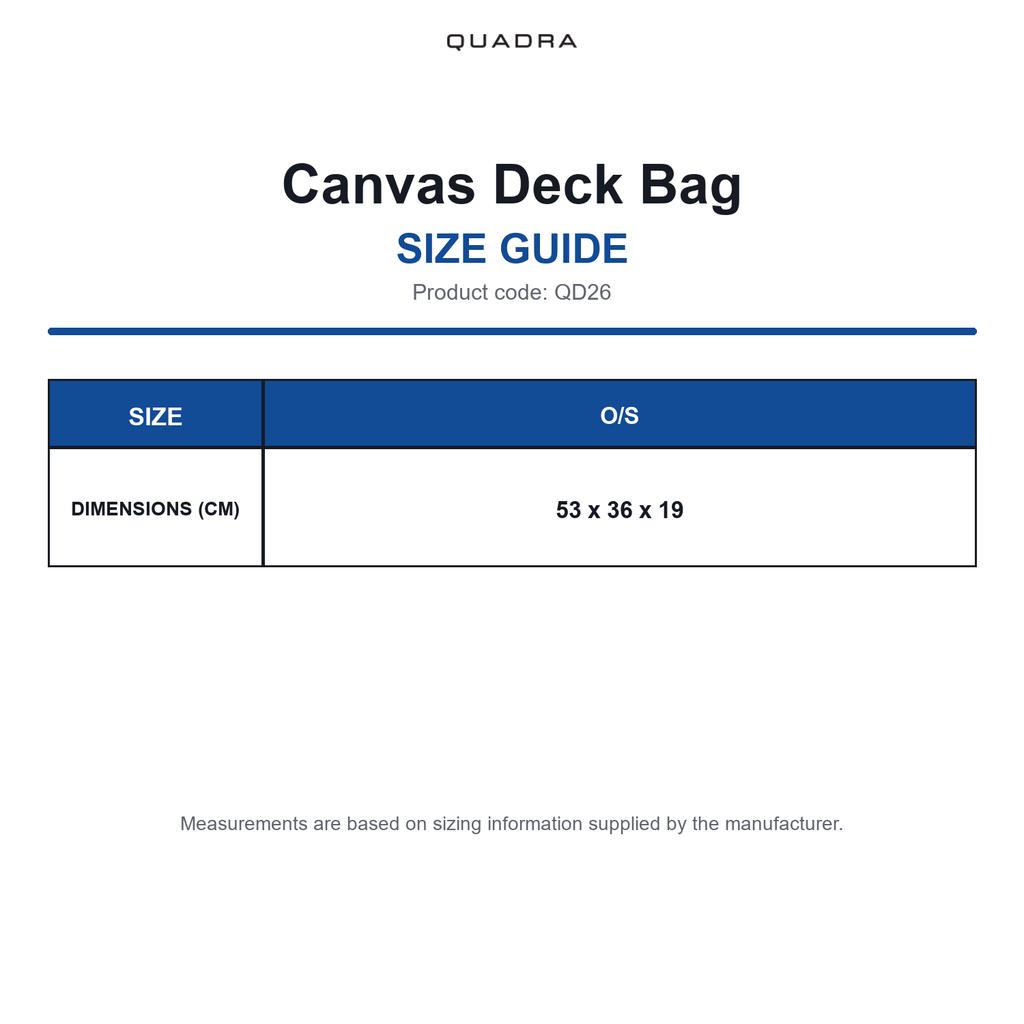 QD26 Quadra Canvas Deck Bag size guide (QD26)