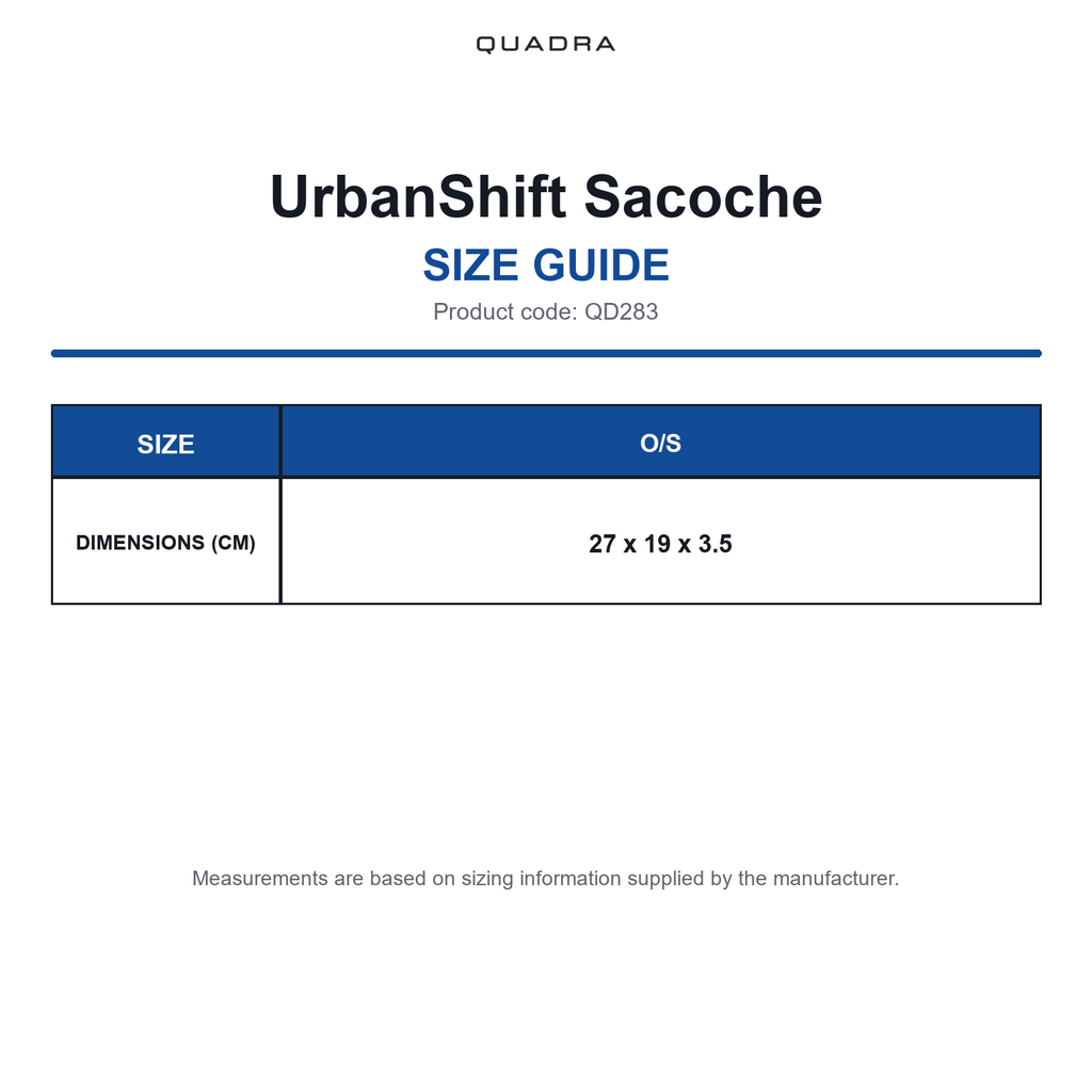 QD283 Quadra UrbanShift Sacoche size guide (QD283)