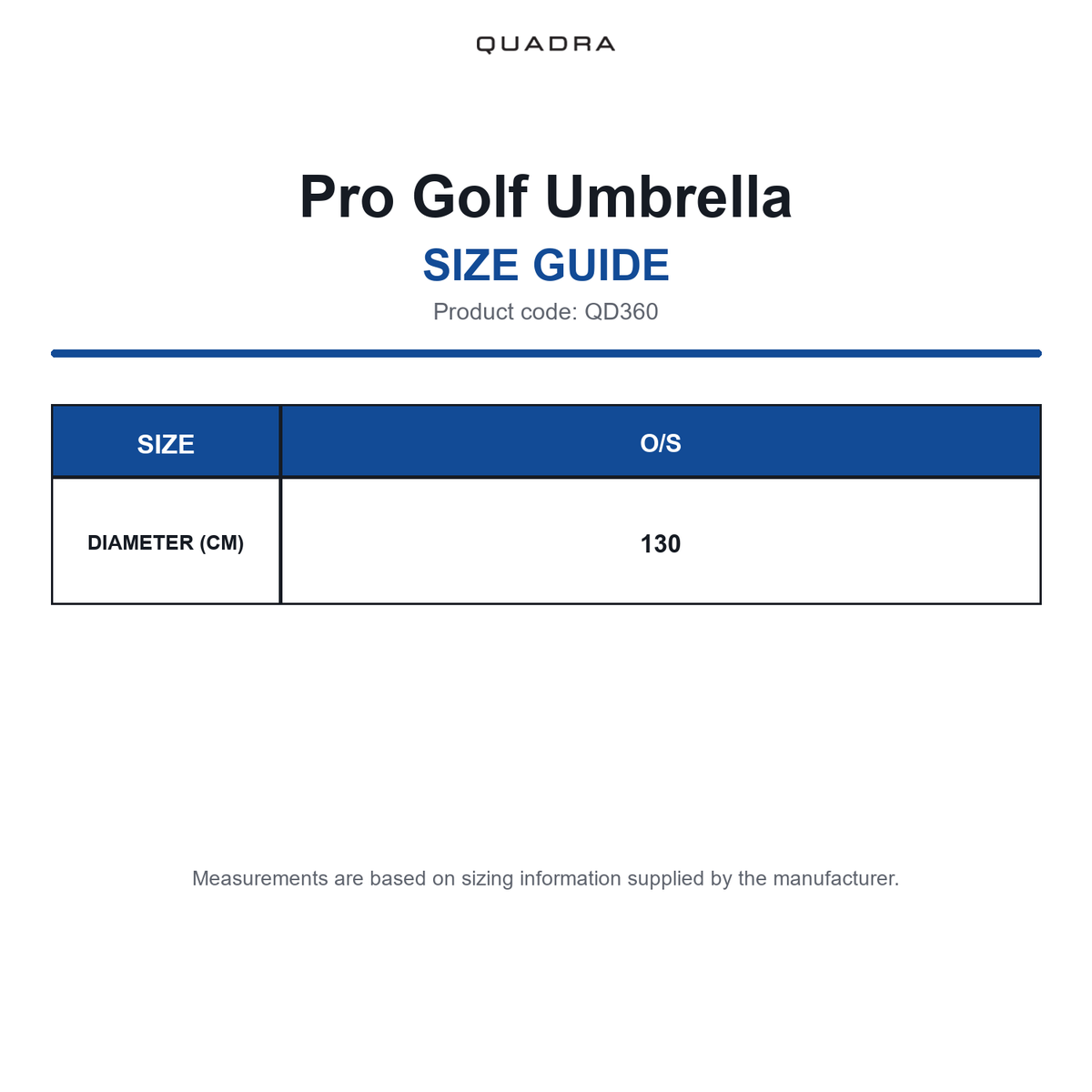 QD360 Quadra Pro Golf Umbrella size guide (QD360)