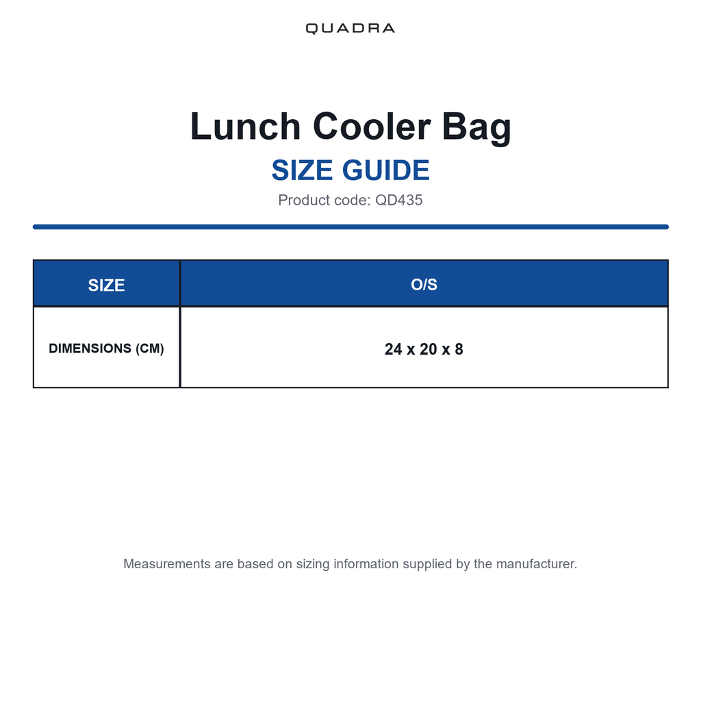 QD435 Quadra Lunch Cooler Bag size guide (QD435)