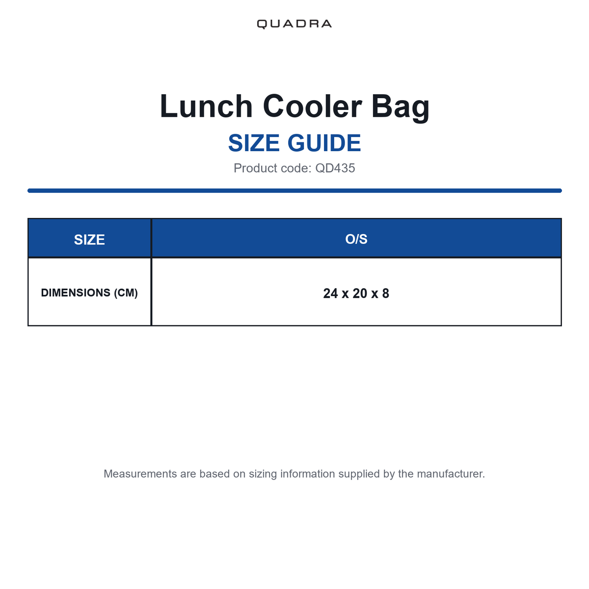 QD435 Quadra Lunch Cooler Bag size guide (QD435)