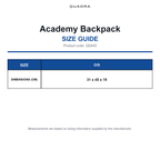 QD445 Quadra Academy Backpack size guide (QD445)
