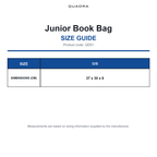 QD51 Quadra Junior Book Bag size guide (QD51)