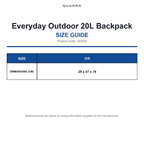 QD520 Quadra Everyday Outdoor 20L Backpack size guide (QD520)