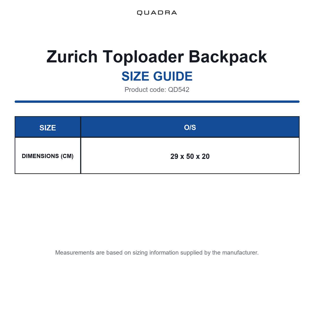 QD542 Quadra Zurich Toploader Backpack size guide (QD542)