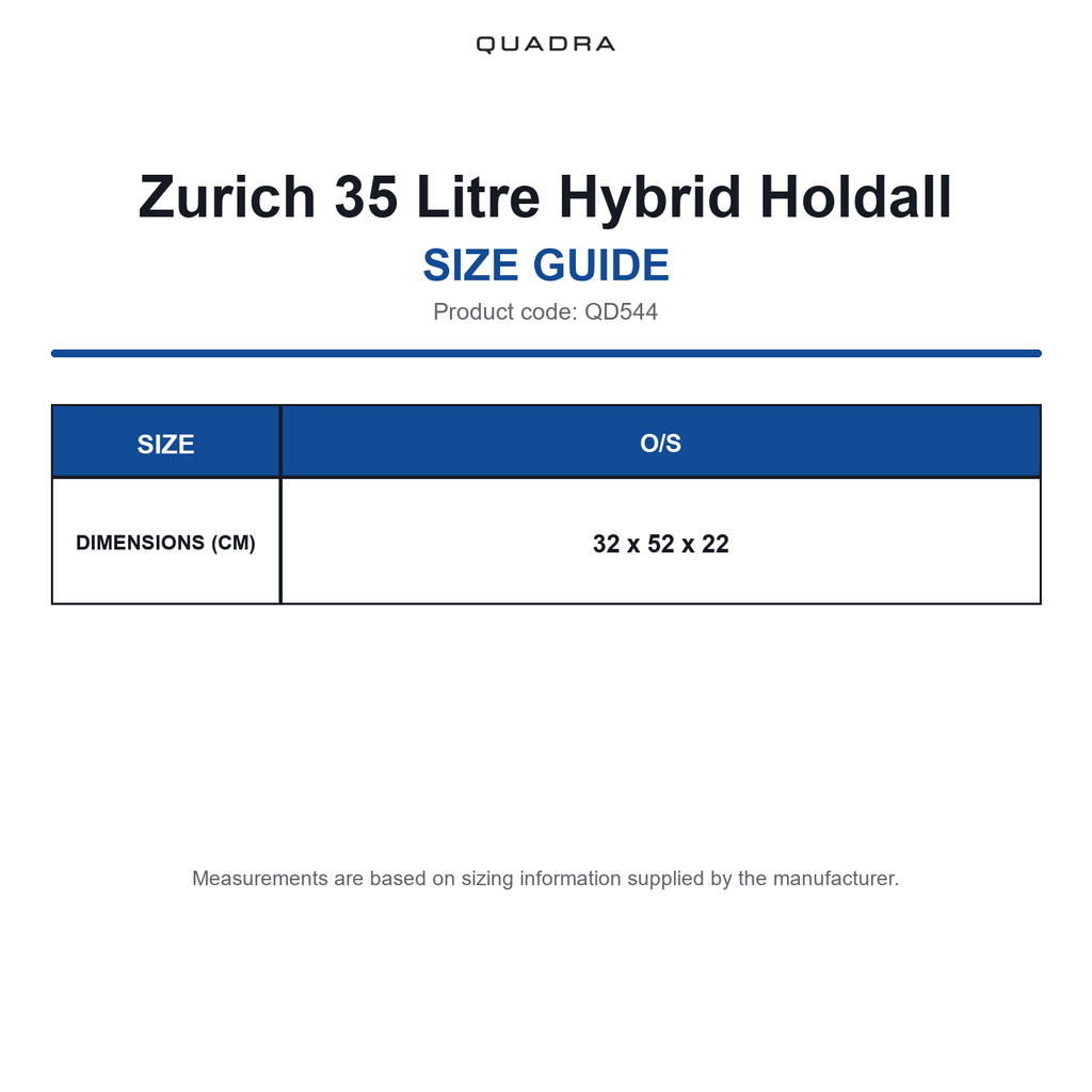 QD544 Quadra Zurich 35 Litre Hybrid Holdall size guide (QD544)