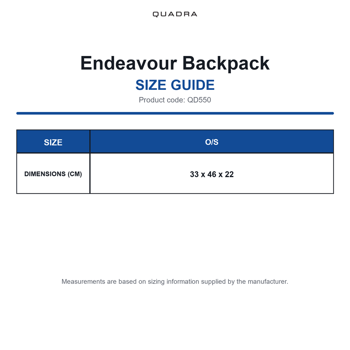 QD550 Quadra Endeavour Backpack size guide (QD550)