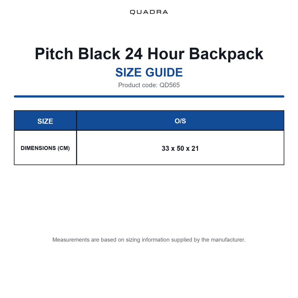 QD565 Quadra Pitch Black 24 Hour Backpack size guide (QD565)