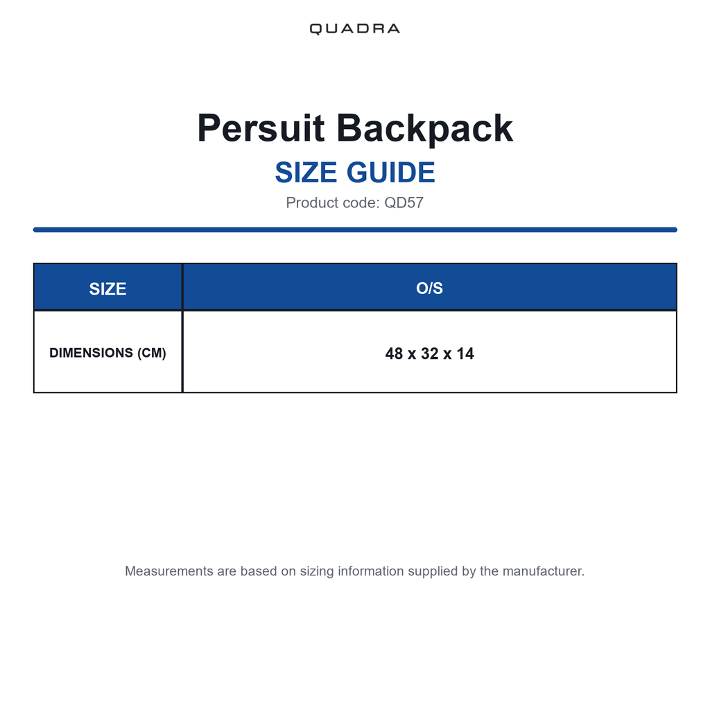 QD57 Quadra Persuit Backpack size guide (QD57)