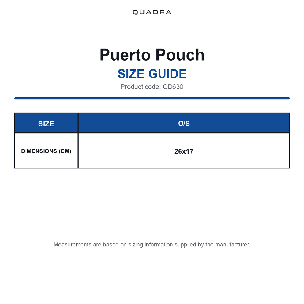 QD630 Quadra Puerto Pouch size guide (QD630)