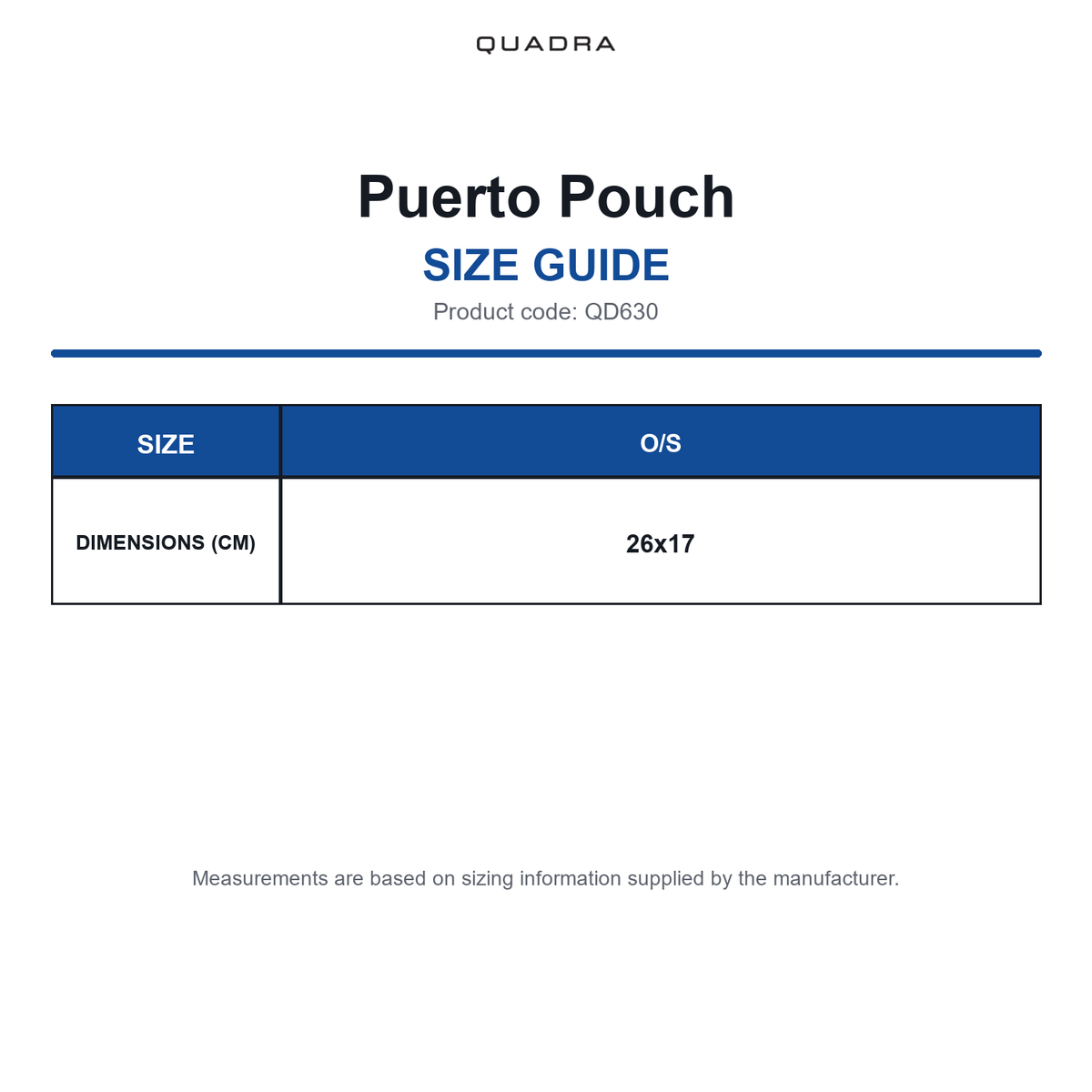 QD630 Quadra Puerto Pouch size guide (QD630)