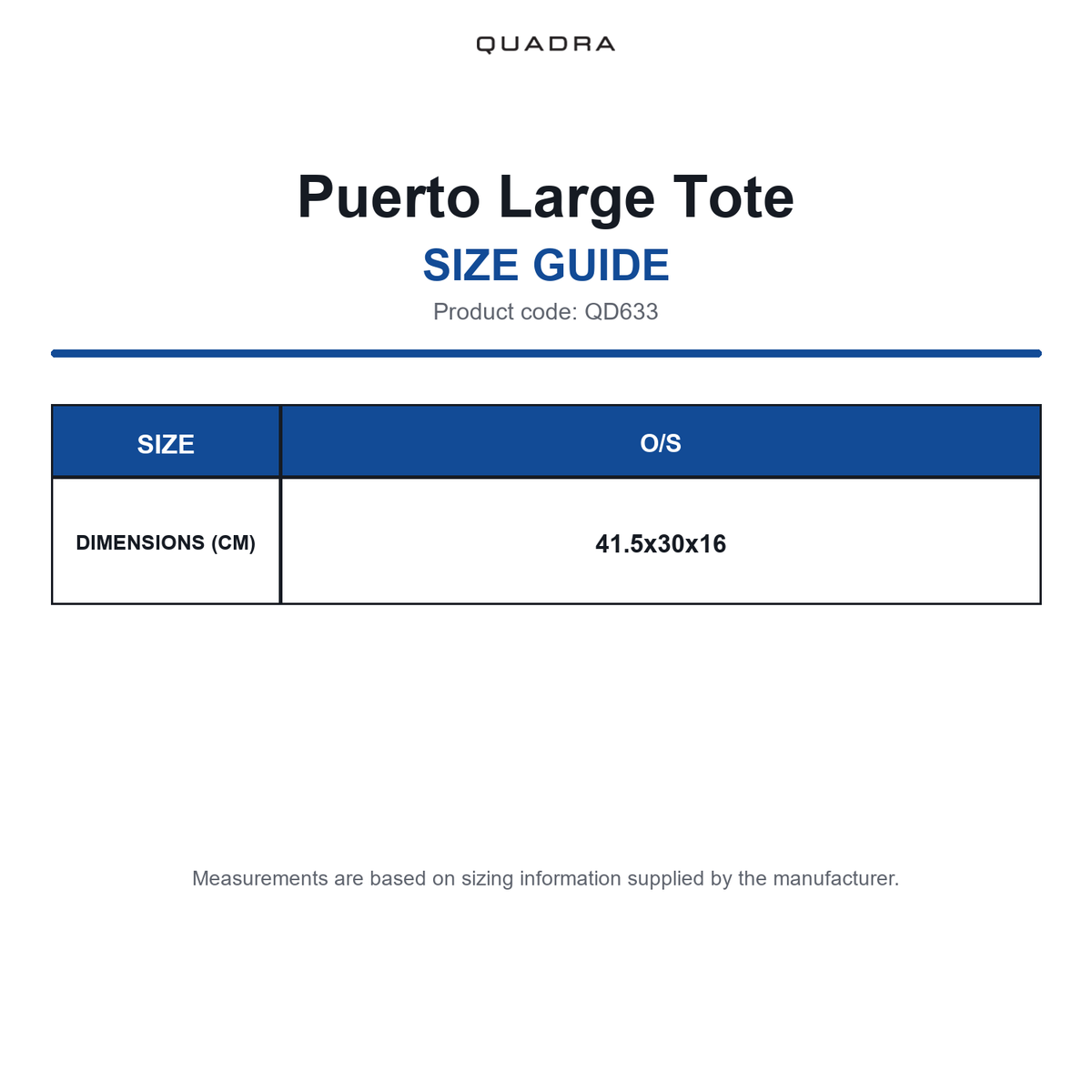 QD633 Quadra Puerto Large Tote size guide (QD633)