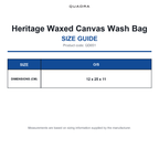 QD651 Quadra Heritage Waxed Canvas Wash Bag size guide (QD651)