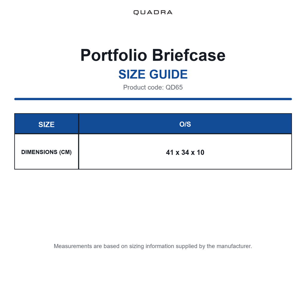 QD65 Quadra Portfolio Briefcase size guide (QD65)