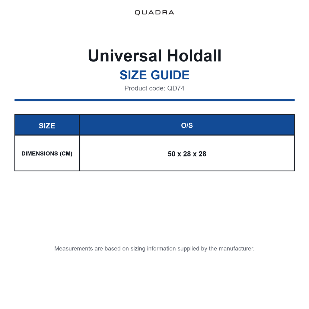 QD74 Quadra Universal Holdall size guide (QD74)
