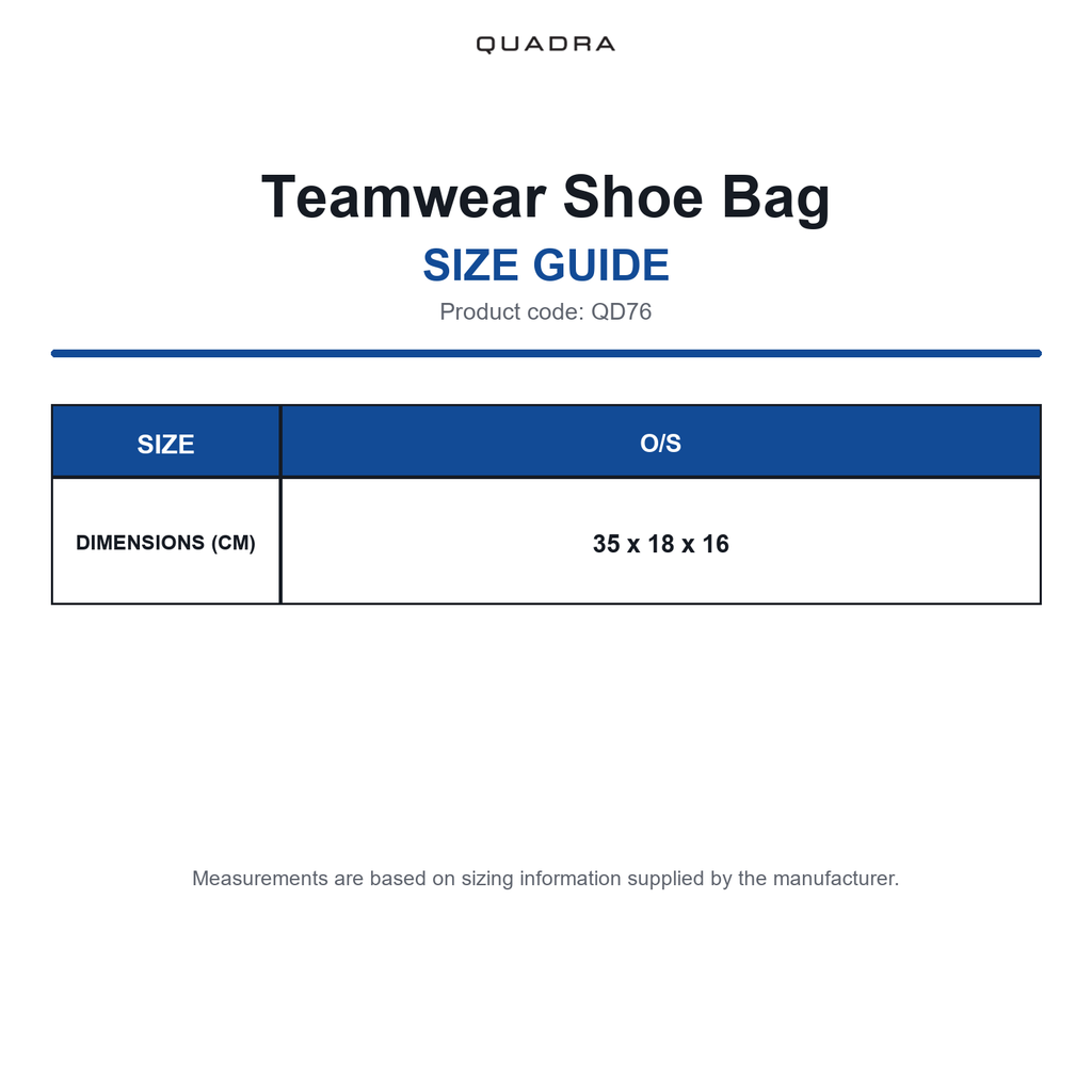 QD76 Quadra Teamwear Shoe Bag size guide (QD76)