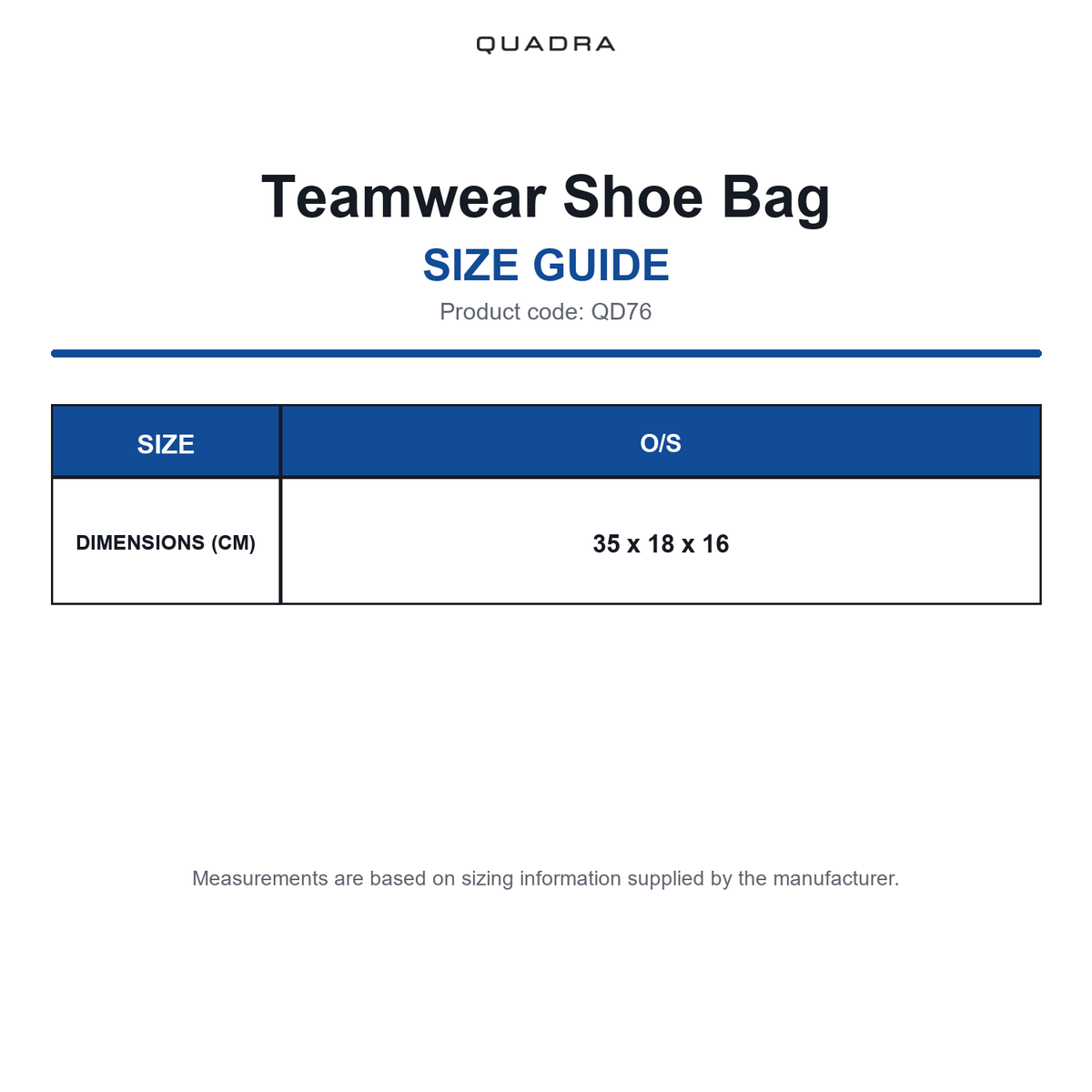 QD76 Quadra Teamwear Shoe Bag size guide (QD76)