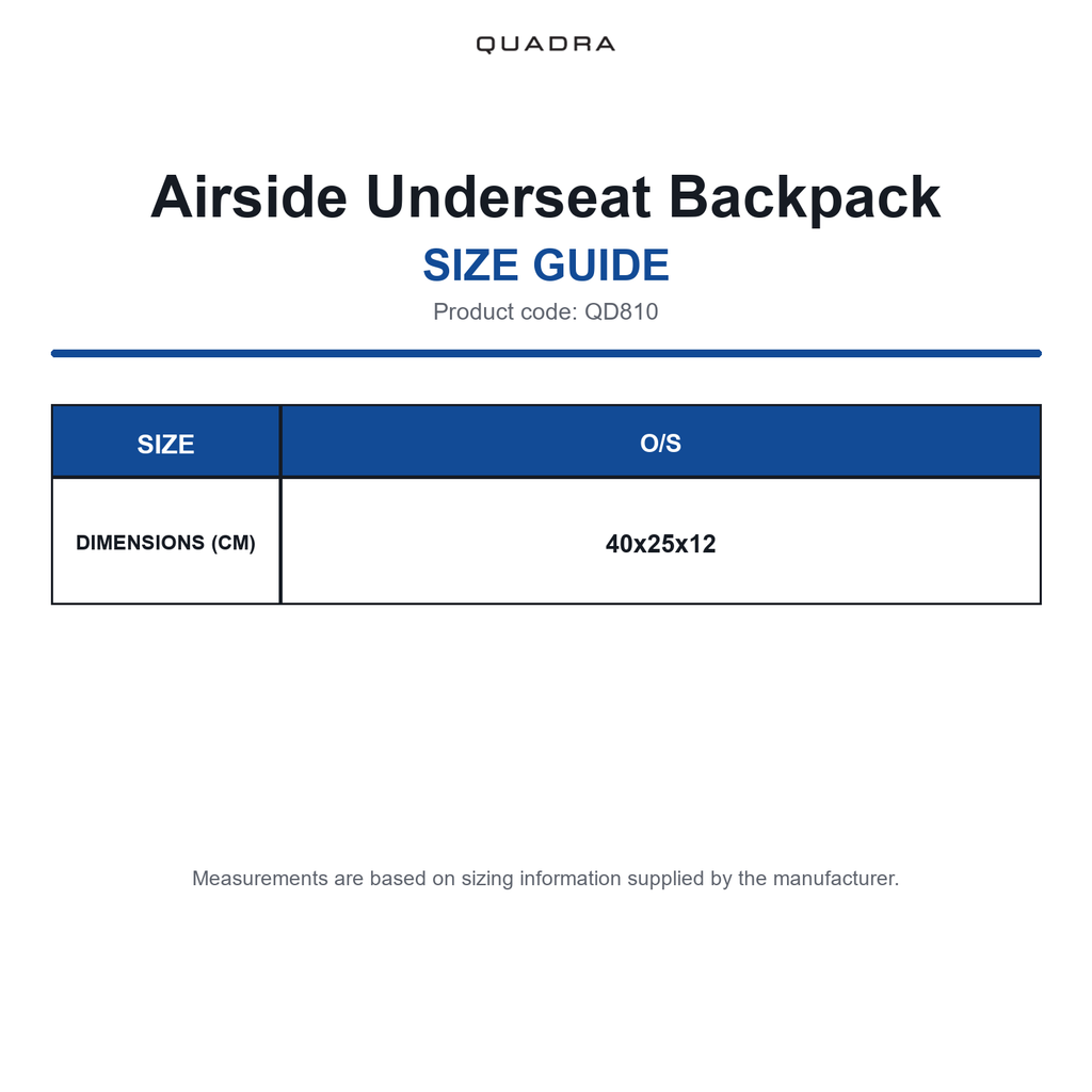 QD810 Quadra Airside Underseat Backpack size guide (QD810)