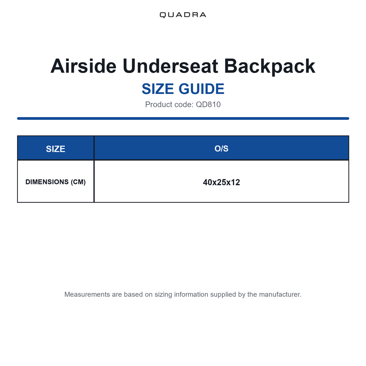 QD810 Quadra Airside Underseat Backpack size guide (QD810)